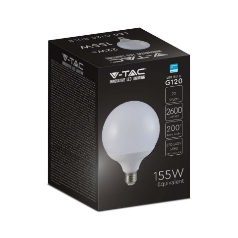 Żarówka LED V-TAC SAMSUNG CHIP 22W E27 kula glob G120 120Lm/W VT-242-N 6400K 2600lm 5 lat gwarancji