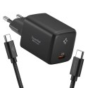 Spigen EE451EU Essential GaN Pro - Ładowarka sieciowa USB-C PD PPS 45W + kabel USB-C 1m (Czarny)