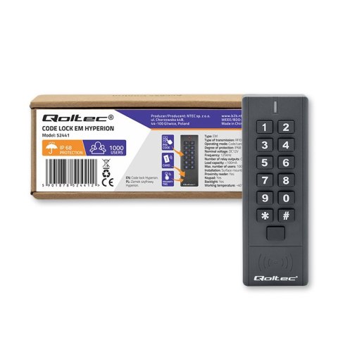 Qoltec Zamek szyfrowy HYPERION z czytnikiem RFID| kod | karta | brelok | IP68 | EM