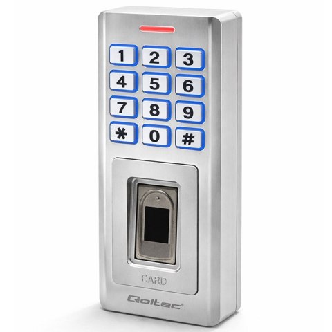 Qoltec Zamek szyfrowy Oberon z czytnikiem linii papilarnych | RFID | kod | karta | brelok | dzwonek | IP68 | EM