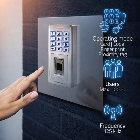 Qoltec Zamek szyfrowy Oberon z czytnikiem linii papilarnych | RFID | kod | karta | brelok | dzwonek | IP68 | EM