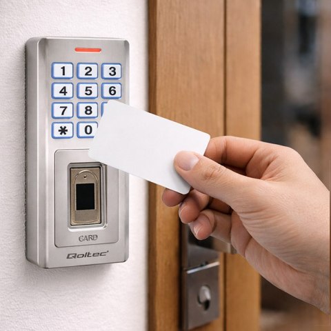 Qoltec Zamek szyfrowy Oberon z czytnikiem linii papilarnych | RFID | kod | karta | brelok | dzwonek | IP68 | EM