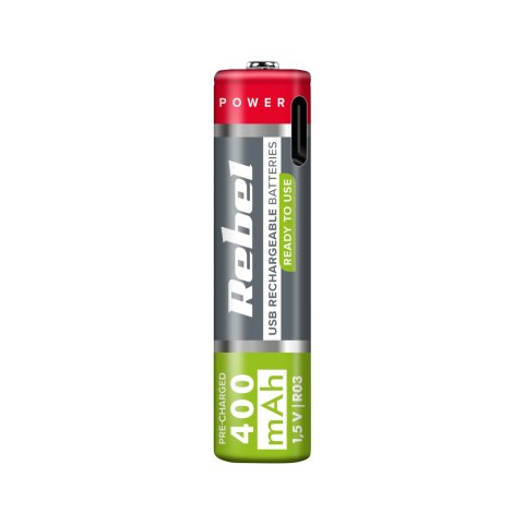 Akumulatorki REBEL AAA,400 mAh, Li-ion, 1,5V, 2szt/bl, R3, gniazdo typ C
