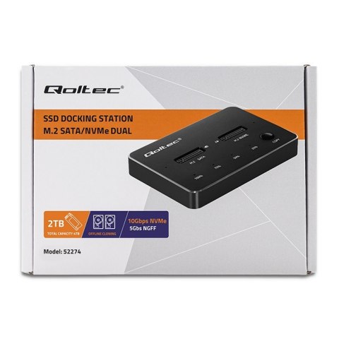 Qoltec Stacja dokująca dysków SSD M.2 | NVMe| SATA | USB-C | DUAL 2 x 2TB