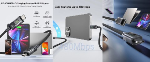 PRZEWÓD Z WYŚWIETLACZEM C14158ABK01-1M USB-C/USB-C 1.0 m UNITEK