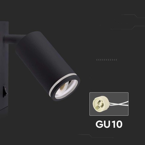 Kinkiet ścienny V-TAC GU10 aluminium czarny z włącznikiem VT-429 3 lata gwarancji
