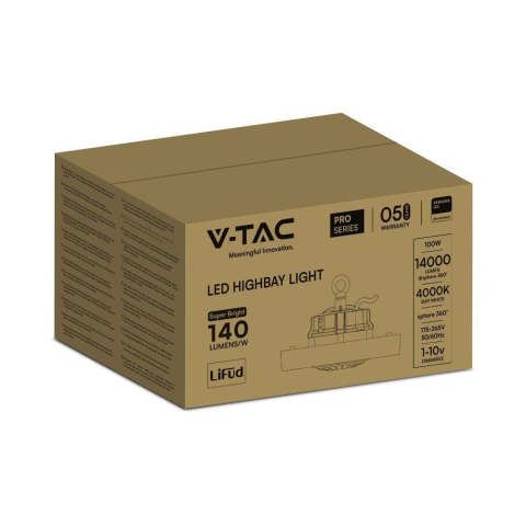 Oprawa V-TAC LED high bay SAMSUNG CHIP LIFUD driver 100W VT-9-111 4000K 14000lm 5 lat gwarancji