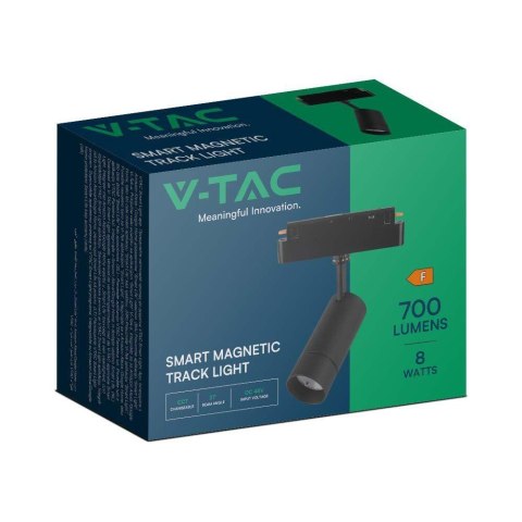 Oprawa projektor szynosystem smart 48V V-TAC 8W LED CCT 27st smart WI-FI tracklight czarna VT-908D 2700K-6400K 700lm 3 lata gwar