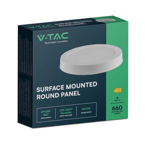 Panel LED V-TAC natynkowy premium downlight 6W okrągły fi120 VT-60006 4000K 660lm