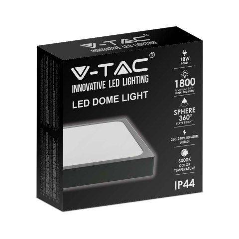Plafon V-TAC 18W LED kwadrat IP44 23x23cm czarny VT-8618B-SQ 3000K 1800lm