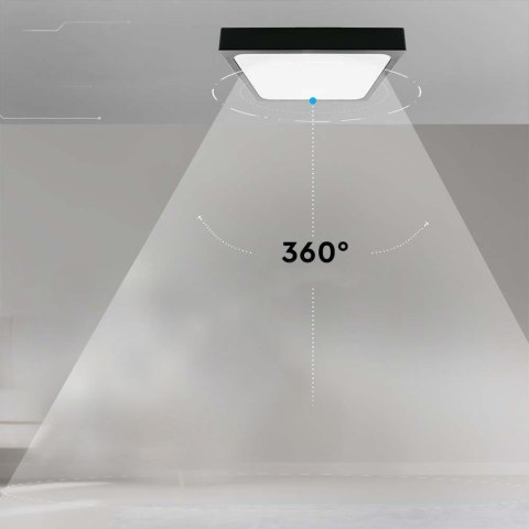 Plafon V-TAC 24W LED Kwadrat IP44 Czujnik Ruchu Mikrofalowy 30x30cm Czarny VT-8624SB-SQ 4000K 2400lm