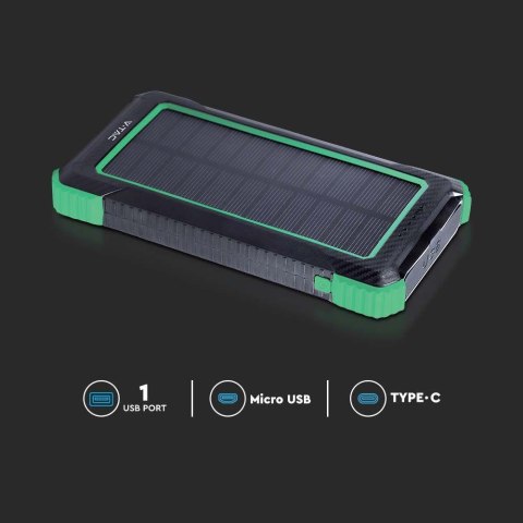 Power bank V-TAC 10000mAh czarny solarny ładowanie bezprzewodowe 2xUSB V-TAC VT-11111