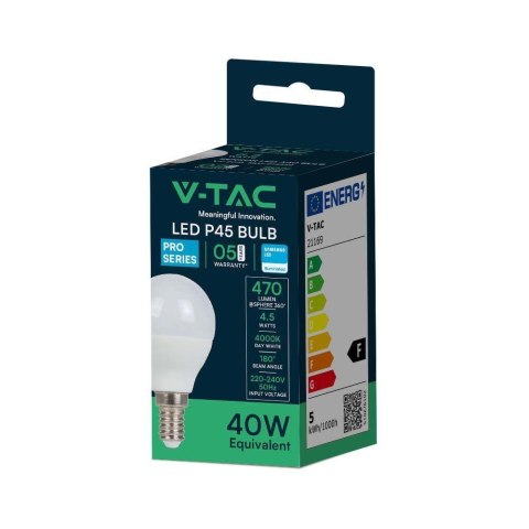 Żarówka LED V-TAC SAMSUNG CHIP 4,5W E14 P45 kulka VT-236 4000K 470lm 5 lat gwarancji
