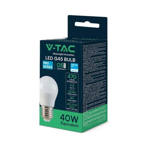 Żarówka LED V-TAC SAMSUNG CHIP 4,5W E27 G45 kulka 3000K 470lm 5 lat gwarancji