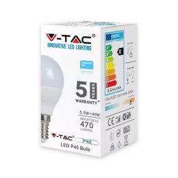 Żarówka LED V-TAC SAMSUNG CHIP 5.5W E14 P45 Kulka VT-236 4000K 470lm 5 Lat Gwarancji
