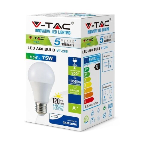 Żarówka LED V-TAC SAMSUNG CHIP 8.5W E27 A60 VT-285 6400K 1055lm 5 lat gwarancji