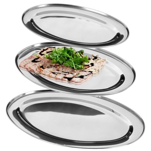 Zestaw Półmiski Tace Stalowe Owalne Solidne EXCELLENT HOUSEWARE 3 szt.