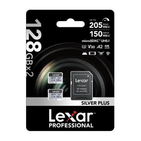 Zestaw 2 kart pamięci Lexar High-Performance Silver Plus microSDXC 2x128GB + adapter