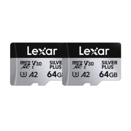 Zestaw 2 kart pamięci Lexar High-Performance Silver Plus microSDXC 2x64GB + adapter
