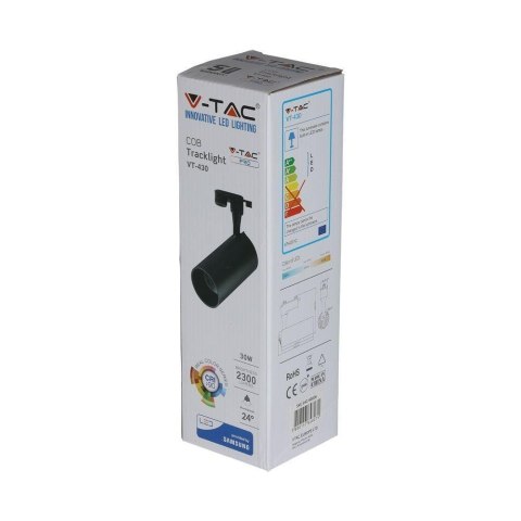 Oprawa 30W LED V-TAC szynosystem 3F SAMSUNG CHIP CRI90+czarna 24st VT-430 3000K 2100lm 5 lat gwarancji
