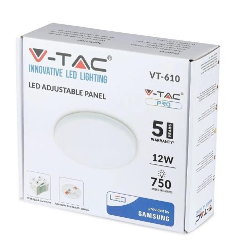 Panel V-TAC 12W LED Regulowany SAMSUNG CHIP Okrągły 120x32mm VT-610RD 6400K 750lm 5 Lat Gwarancji
