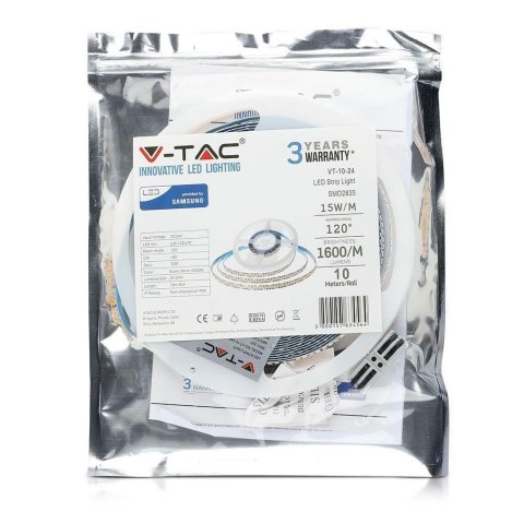 Taśma LED V-TAC SAMSUNG CHIP 2835 1200LED 24V IP20 10mb 15W/m VT-10-240 6000K 1600lm 3 lata gwarancji