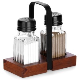 Solniczka Pieprzniczka Ryflowana Drewniany Stojak 60 ml VILDE