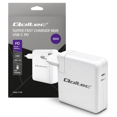 Qoltec Ładowarka Super Fast Power Delivery 96W | USB-C 3.0 | 5-20V | 3-4.8A | Laptop | Mcbook | Smartfon