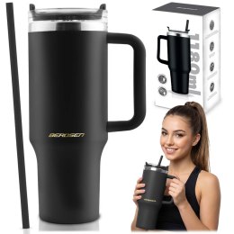 Termos próżniowy kubek ze słomką 1180 ml Berdsen czarny