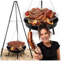 Grill ogrodowy węglowy zawieszany, regulowana wysokość 32-66/150 cm, ruszt stal chromowana, misa stal emaliowana, czarny, 50 cm