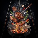 Grill ogrodowy węglowy zawieszany, regulowana wysokość 32-66/150 cm, ruszt stal chromowana, misa stal emaliowana, czarny, 50 cm