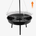 Grill ogrodowy węglowy zawieszany, regulowana wysokość 32-66/150 cm, ruszt stal chromowana, misa stal emaliowana, czarny, 50 cm
