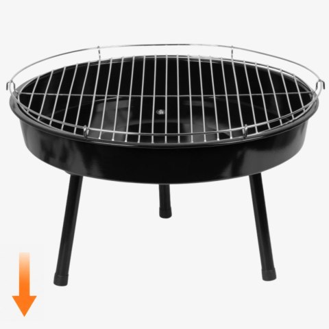 Grill ogrodowy węglowy zawieszany, regulowana wysokość 32-66/150 cm, ruszt stal chromowana, misa stal emaliowana, czarny, 50 cm