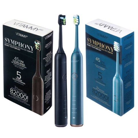 VITAMMY SYMPHONY BLACK i NAVY BLUE Szczoteczka soniczna do zębów z komfortową obudową, 2szt