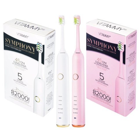 VITAMMY SYMPHONY WHITE i PINK Szczoteczka soniczna do zębów z komfortową obudową, 2szt