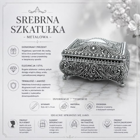 Srebrna Szkatułka Metalowa na Biżuterię - 20-74M