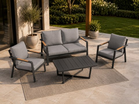 Zestaw mebli ogrodowych Industrial Frame 4w1 aluminium Sofa + 2 Fotele + Stolik