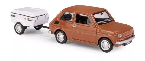 Kolekcja PRL - Zestaw Fiat 126p + przyczepa Niewiadów Krótka BRĄZOWY
