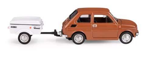 Kolekcja PRL - Zestaw Fiat 126p + przyczepa Niewiadów Krótka BRĄZOWY