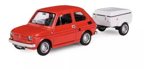 Kolekcja PRL - Zestaw Fiat 126p + przyczepa Niewiadów Krótka CZERWONY