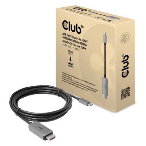 CLUB3D CAC-1587 adapter kablowy 3 m USB Gen2 Type-C HDMI Typu A (Standard) Czarny