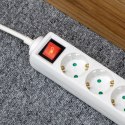 Przedłużacz 5 gniazd 3m typu niemieckiego z przełącznikiem (3x1,5mm) Rebel biały