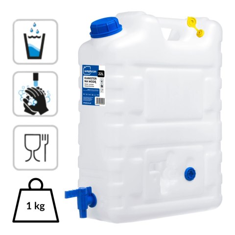 Kanister na wodę pitną z kranikiem i odpowietrznikiem, tworzywo HDPE, 20L