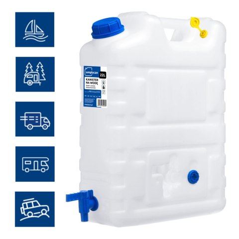 Kanister na wodę pitną z kranikiem i odpowietrznikiem, tworzywo HDPE, 20L