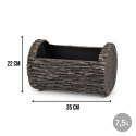 Doniczka skrzynka okienna orzech, plastikowa, owalna, efekt drewna, UV-stabilna, do ogrodu i balkonu, 22x35 cm, 7,5 l