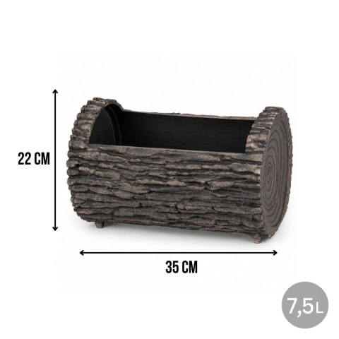 Doniczka skrzynka okienna orzech, plastikowa, owalna, efekt drewna, UV-stabilna, do ogrodu i balkonu, 22x35 cm, 7,5 l