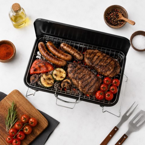 Grill węglowy przenośny, stalowy, do ogrodu i na taras, 37x27x17 cm