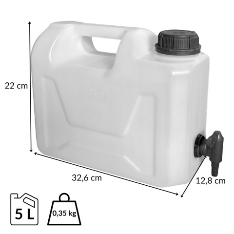 Kanister na wodę z dolnym kranikiem, transparentny HDPE, 5L