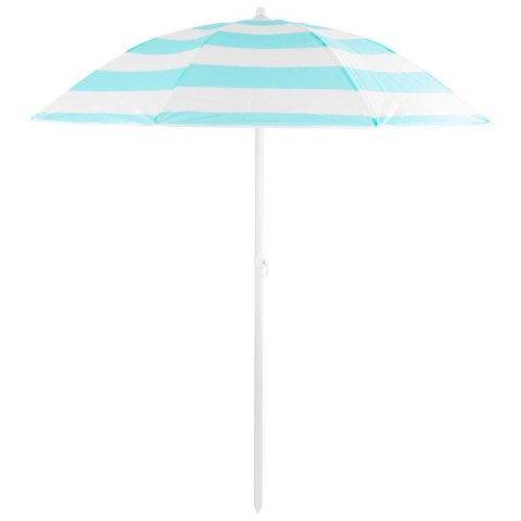 Parasol plażowy biało-niebieski, stalowy, z nachyleniem, średnica 180 cm, wysokość 200 cm, maszt 32 mm
