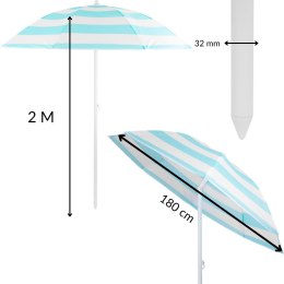 Parasol plażowy biało-niebieski, stalowy, z nachyleniem, średnica 180 cm, wysokość 200 cm, maszt 32 mm